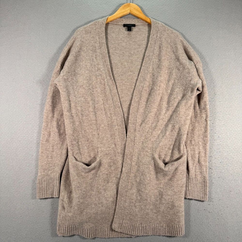 J.Crew Wool Open Cardigan Sweater Womens Medium Gray Knit‎ Pockets Stretch